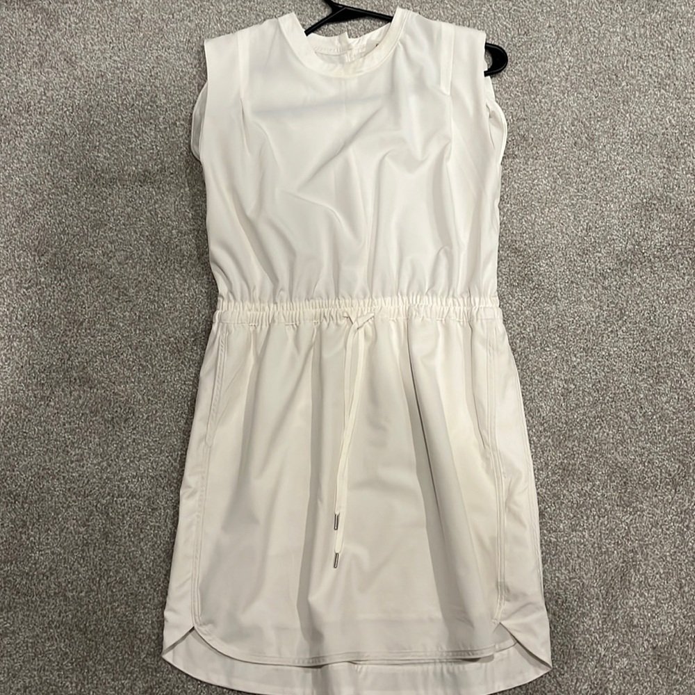 CALIA Women's Dolphin Hem Extended Shoulder Sleeveless Dress White Medium
